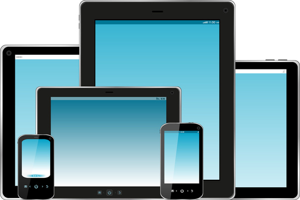 Ensemble de techniques électroniques mobiles. téléphone intelligent et tablette PC avec écran bleu
 - Photo, image