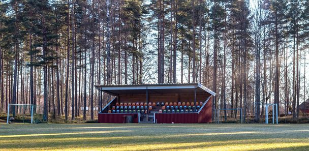 Nordmark / Swe 'deki tribün manzaralı futbol stadyumu - Fotoğraf, Görsel