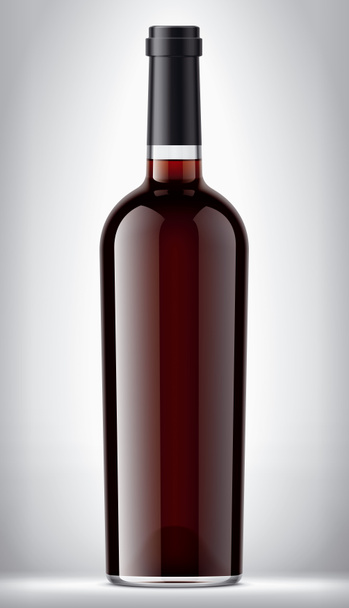 Przezroczysta butelka szklana na tle czerwonego wina.  - Zdjęcie, obraz