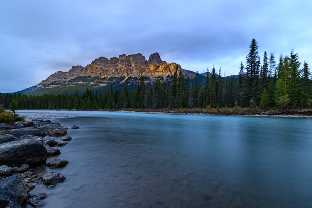 Castle Mountain at Bow river - Photo, Image