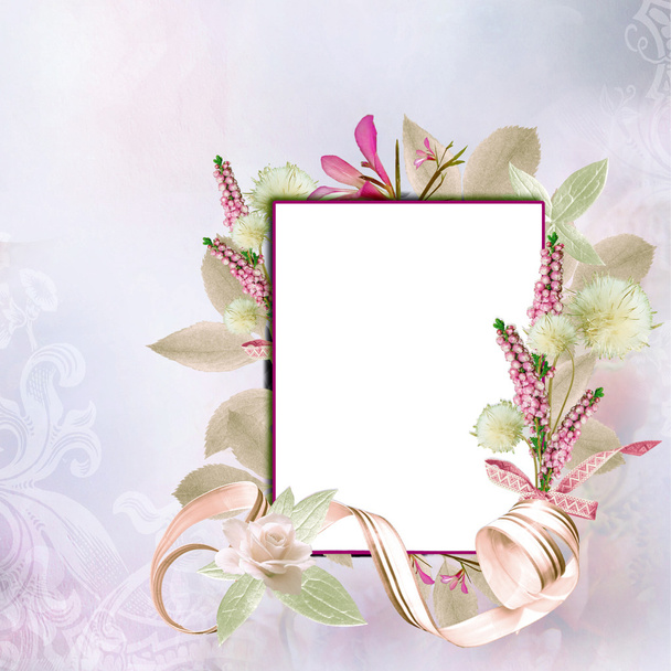 Valentines and wedding background with flowers and frame - Φωτογραφία, εικόνα