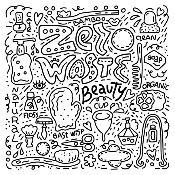Zero waste beauty, outline doodle style illustration - Vector, Image