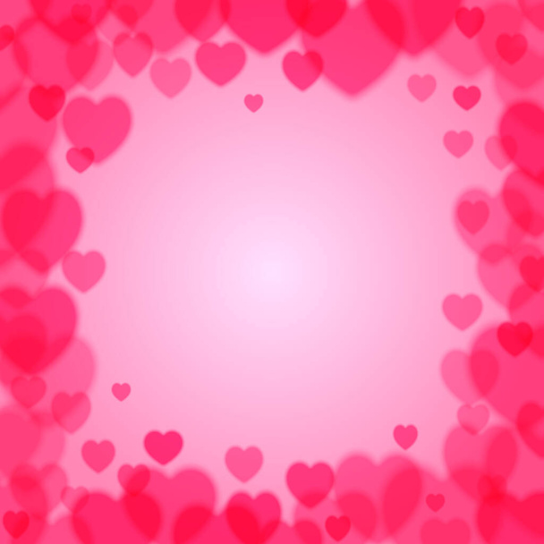 Valentines Day square frame with scattered bokeh hearts - Vector, imagen