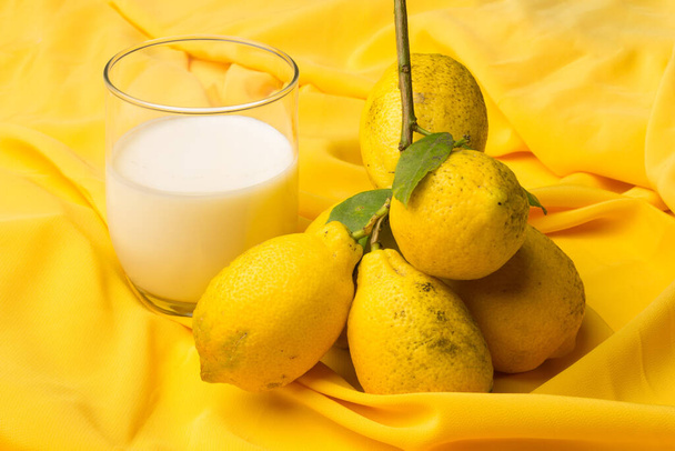 Čerstvé mléko a syrové a čerstvé citrony - Fotografie, Obrázek