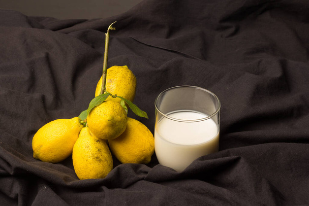frische Milch und rohe und frische Zitronen - Foto, Bild