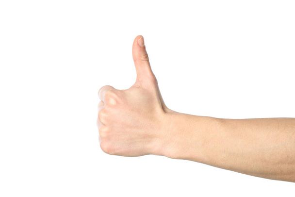 Male hand thumb up, isolated on white background - Photo, image