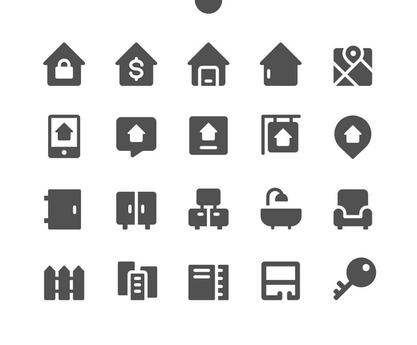 Pixel de interfaz de usuario de bienes raíces Perfecto Vector bien elaborado Iconos sólidos 48x48 Listo para 24x24 Rejilla para gráficos web y aplicaciones. Pictograma mínimo simple
 - Vector, Imagen