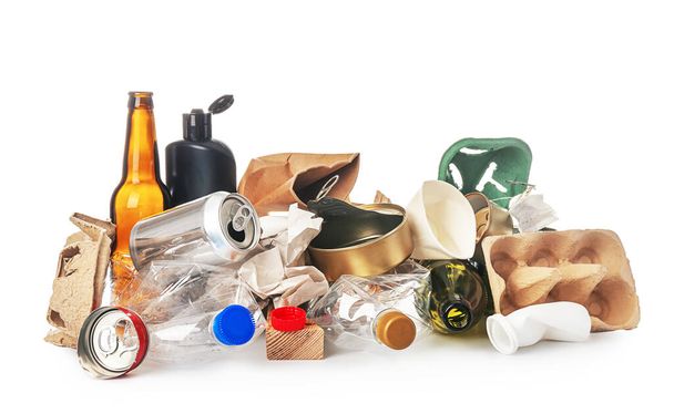 Different garbage on white background. Recycling concept - Photo, Image