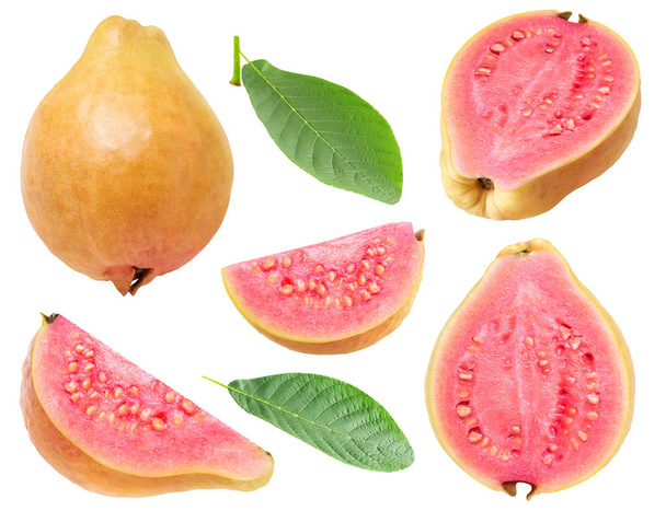 isoliert gelb rosa fleischige Guaven-Stücke Set - Foto, Bild