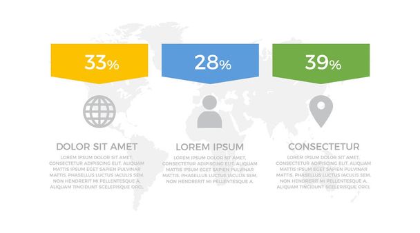 Συλλογή από κίτρινα, πράσινα και μπλε στοιχεία για infographic με διαφάνειες παρουσίασης παγκόσμιου χάρτη. - Διάνυσμα, εικόνα