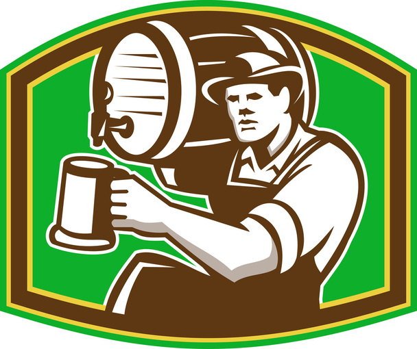Barman Barman verter barril de cerveza retro
 - Vector, imagen