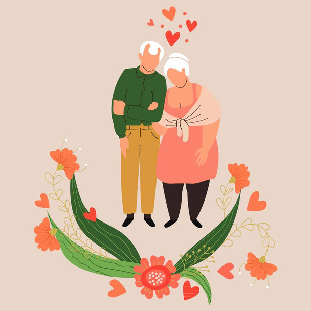 Happy romantic couple people in love, valentine day vector illustration - Vector, Image