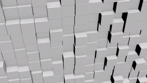 Absztrakt animáció a fal álló fehér kockák halad előre és hátra kaotikusan. - Felvétel, videó
