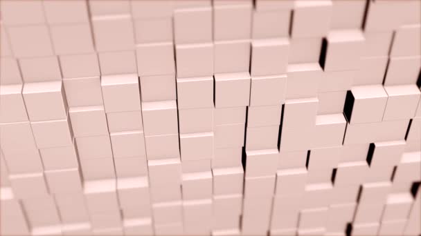 Animation einer Wand bestehend aus Würfeln in hellrosa Farbton, die sich chaotisch vorwärts und rückwärts bewegen. - Filmmaterial, Video