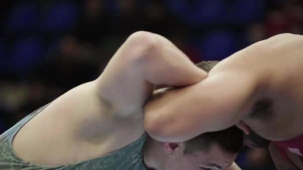 Wrestlers during the wrestling competition. Slow motion. Kyiv. Ukraine - Filmagem, Vídeo