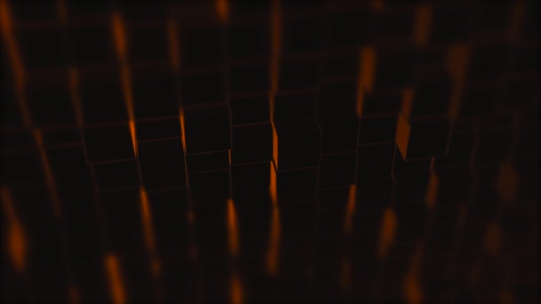 Animatie van muur bestaande uit zwarte blokjes met oranje licht tussen hen bewegen vooruit en achteruit chaotisch. - Video