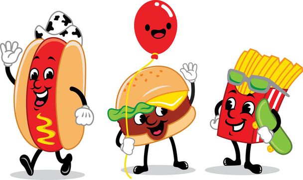  イラストベクトルグラフィックのハンバーガーと友達マスコット - ベクター画像