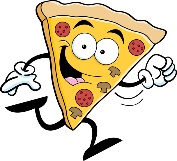 Correr rebanada de pizza de dibujos animados
 - Vector, imagen