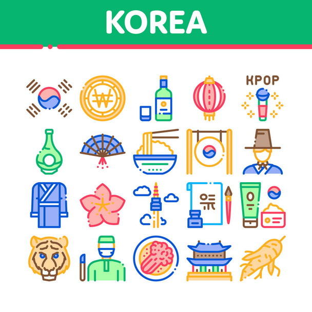 Corea colección tradicional iconos Set Vector
 - Vector, imagen