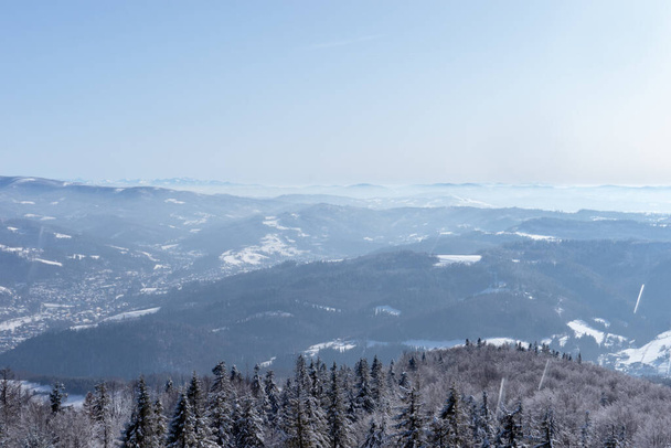 Winter mountain landscape from the peak of Czantoria - Zdjęcie, obraz