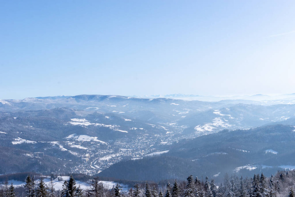 Winter mountain landscape from the peak of Czantoria - Zdjęcie, obraz