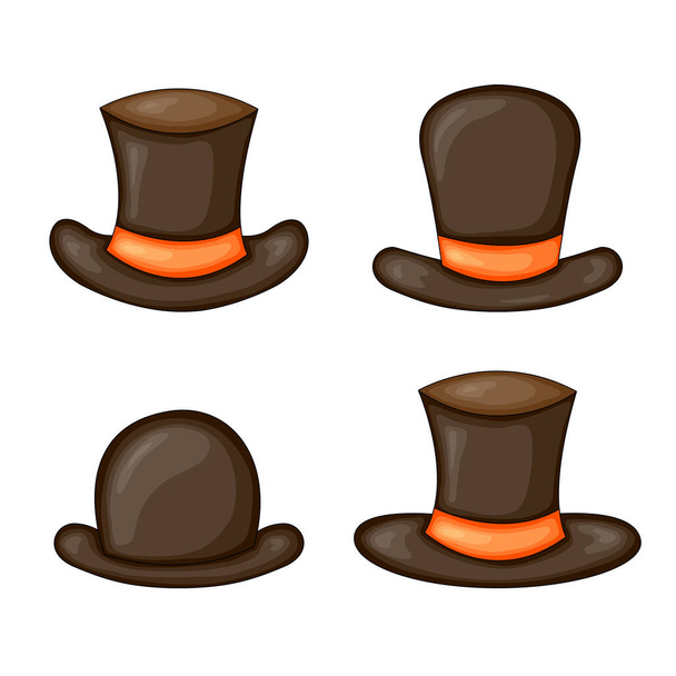 Hats for masquerade, black top hat on a white background. Birthday collection - Vector, imagen