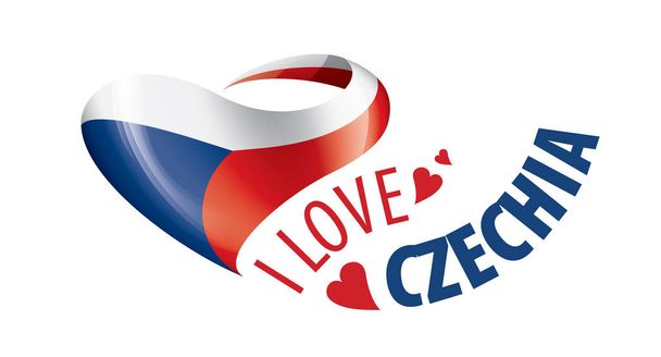 Nationalflagge der Tschechischen Republik in Form eines Herzens und der Aufschrift i love czechia. Vektorillustration - Vektor, Bild