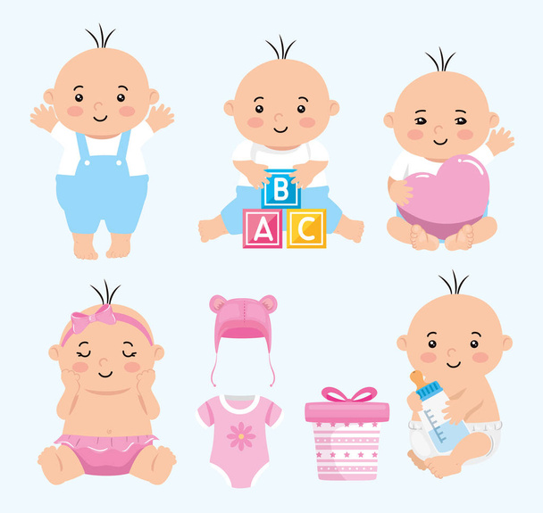 group of cute babies and icons - Vecteur, image