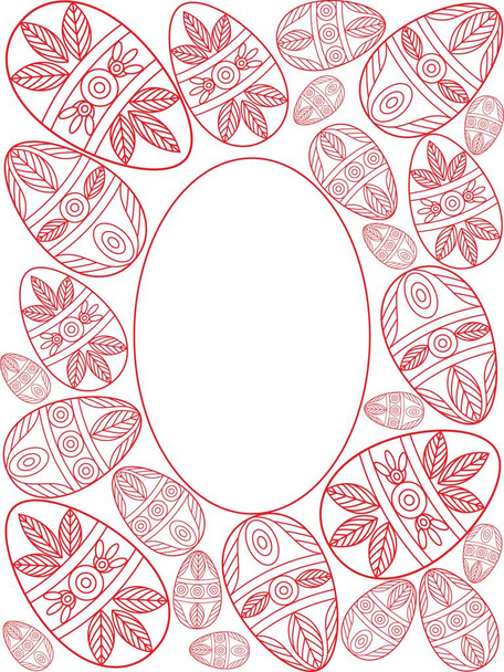 Easter texture. There is a place for text. On a white background contour drawings of decorative, easter eggs. Decor element. Vector illustration. - Vektor, Bild
