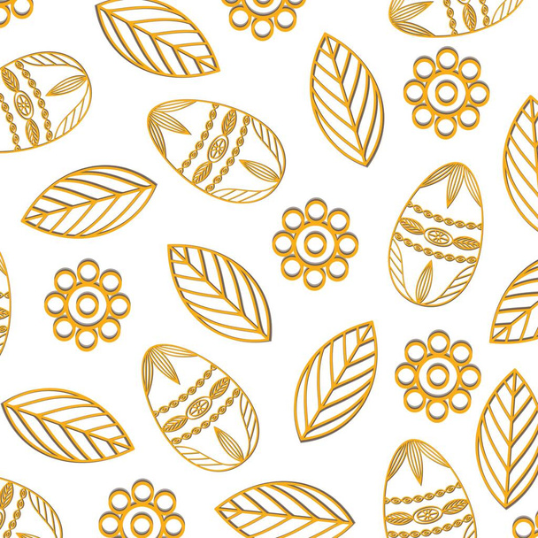 Easter texture. On a white background, contour images of decorative flowers, leaves, easter eggs. Decor element. Paper cut effect. Vector illustration. - Вектор,изображение