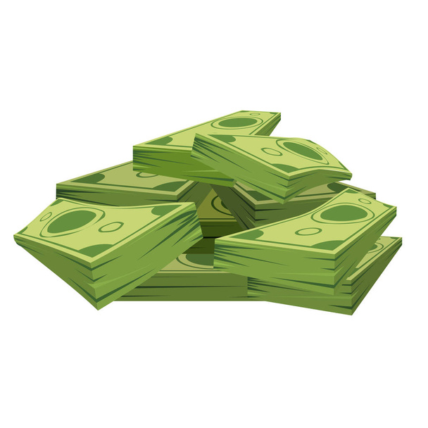 Stack of pile of dollars money with perspective view. Flat and solid color cartoon style vector illustration. - Vector, Image