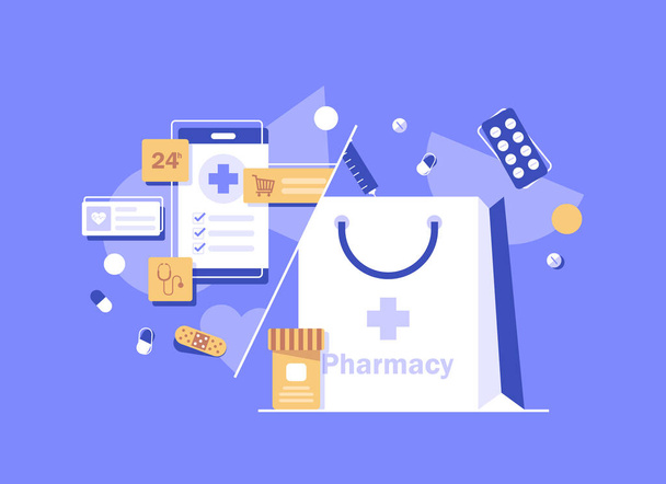Online pharmacy site design concept,Medicine and healthcare modern flat design - Vector, Image