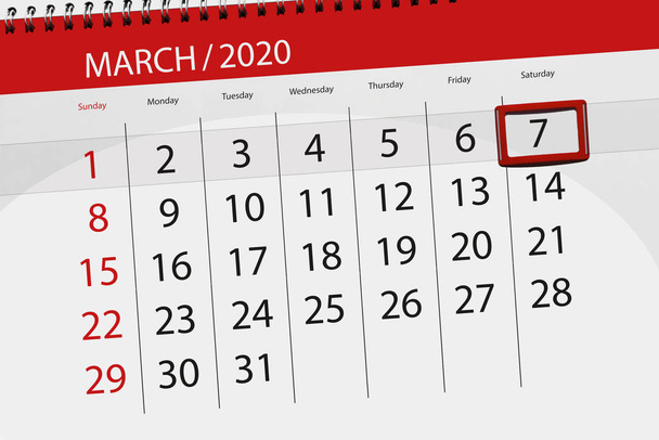 Calendar planner for the month march 2020, deadline day, 7, satu - Photo, Image