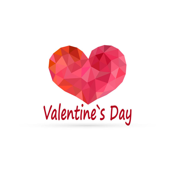 Red Heart icon of red crystals with text isolated on white. Abstract triangles, polygonal heart. Valentines Day symbol low poly. Vector stock illustration polygon - Vektor, obrázek