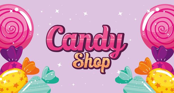 poster of candy shop with frame caramels - Vector, Imagen