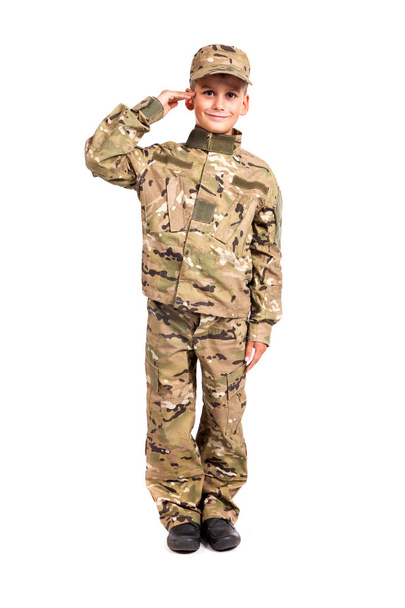 Saluting soldier. Young boy - Φωτογραφία, εικόνα
