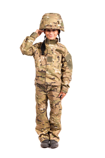 Saluting soldier. Young boy - Zdjęcie, obraz