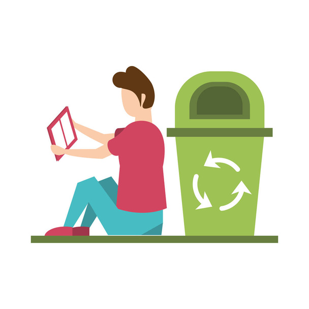man with waste bin recycle - Vector, Image