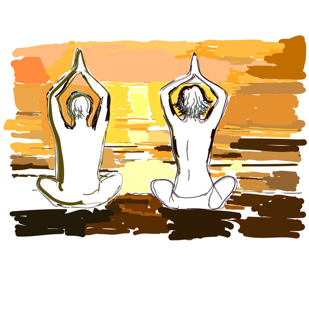Silhouette coppia yoga
 - Vettoriali, immagini