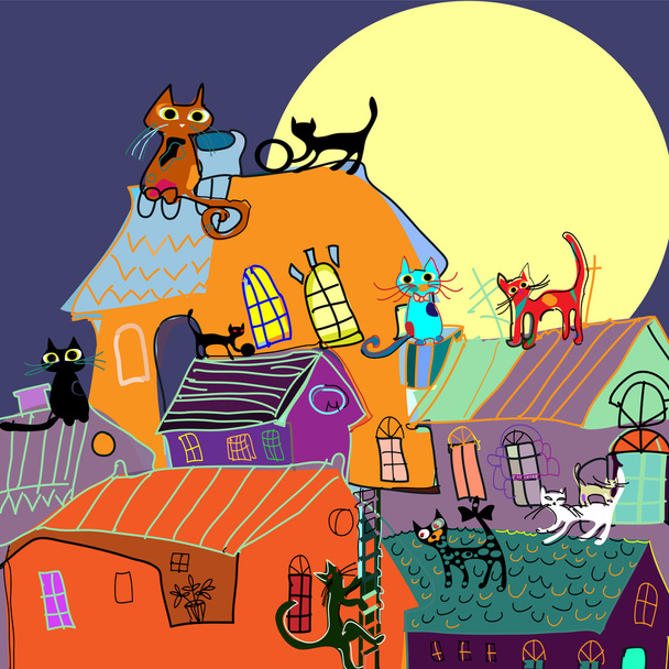 Cats on the rooftops - Vector, Image