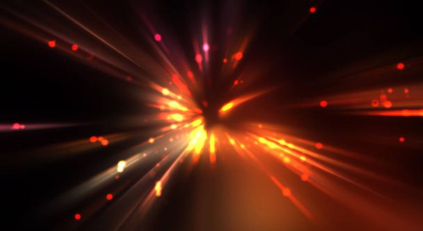 Un'esplosione dinamica di luce in movimento. Bellissimo sfondo shinning di luci colorate. Visualizzazione vibrante dell'energia di una stella con raggi luminosi e particelle luminose
. - Foto, immagini