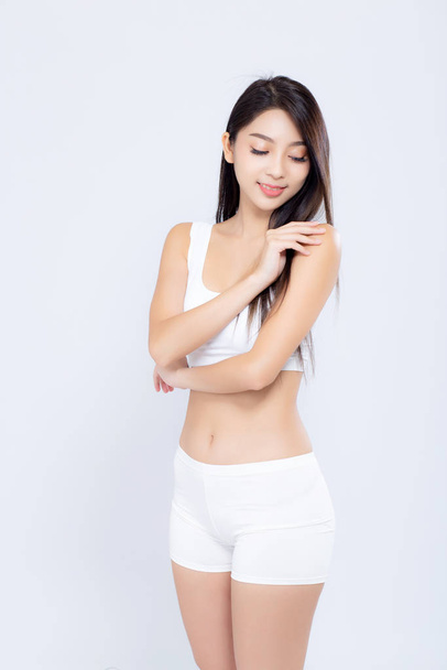 Porträt junge asiatische Frau lächelt schönen Körper Ernährung mit fit  - Foto, Bild