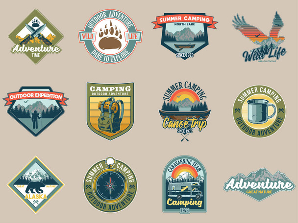Set collezione di badge da campeggio vintage
 - Vettoriali, immagini