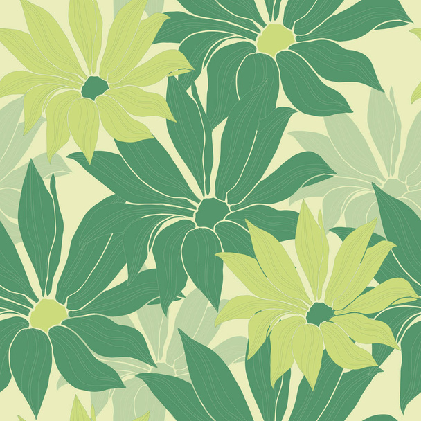緑の花で明るい背景。ファブリックとタイルのためのベクトル幾何学的なシームレスパターン. - ベクター画像