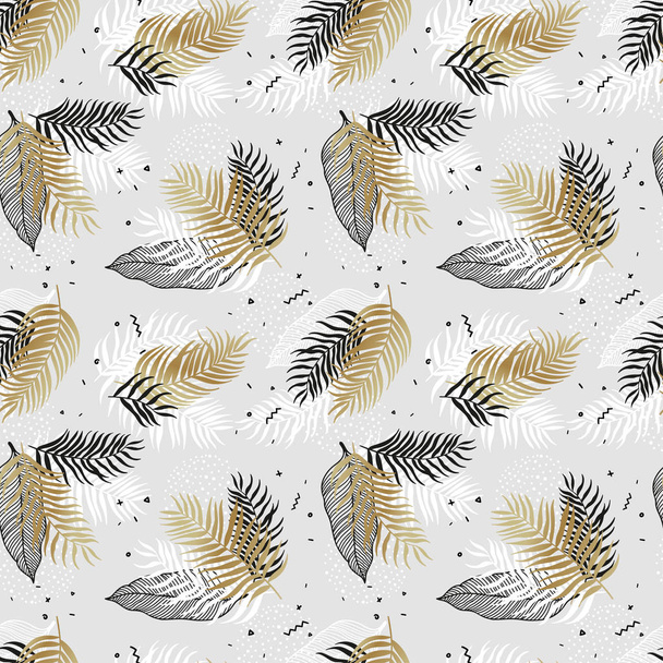 Hand drawn exotic leaves seamless pattern, summer background, great for textiles, banners, wallpapers, wrapping - vector design - Vektor, Bild