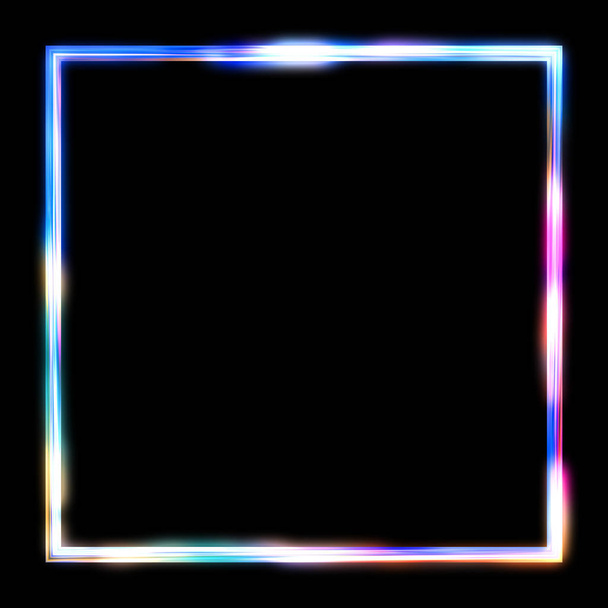 グローフレームの背景。黒の背景に孤立したネオン輝く幾何学的テンプレート。要約第二図. - 写真・画像