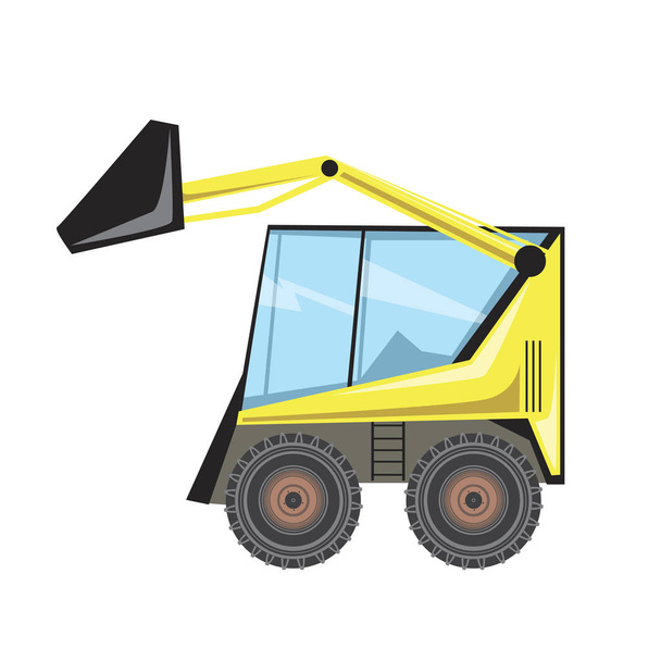 Une petite pelle avec un seau isolé sur un fond blanc pour la conception, une illustration simple vecteur plat avec une machine de construction jaune
 - Vecteur, image