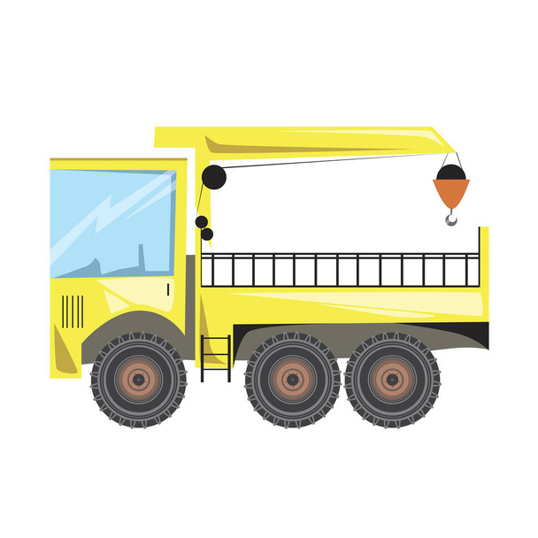 ein Manipulator Hakenkran isoliert auf weißem Hintergrund, eine flache Vektorstock-Illustration mit einer einzigen gelben schweren Baumaschine für die Konstruktion - Vektor, Bild