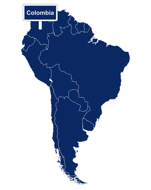 Colombia con mapa de América del Sur y señal de tráfico
 - Vector, imagen