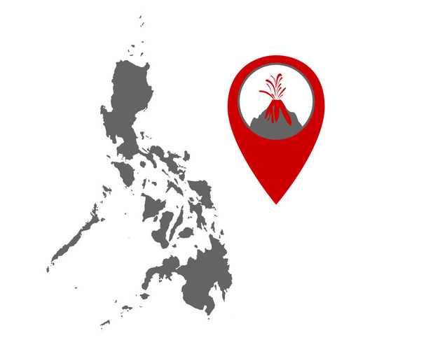 Mapa das Filipinas com localizador de vulcões
 - Vetor, Imagem